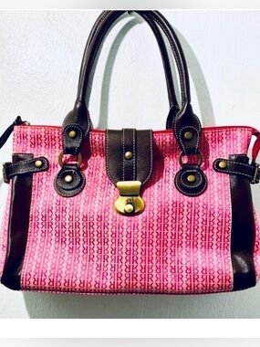 Pedro Rogado Large Pink Canvas Bag With Brown Leather Handle and Accents.